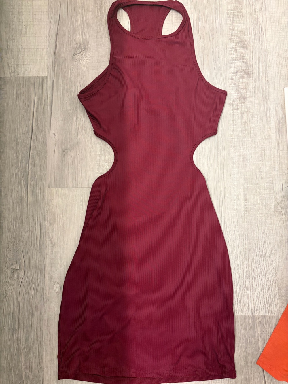 Ribbed Cutout Bodycon Dress in Burgundy